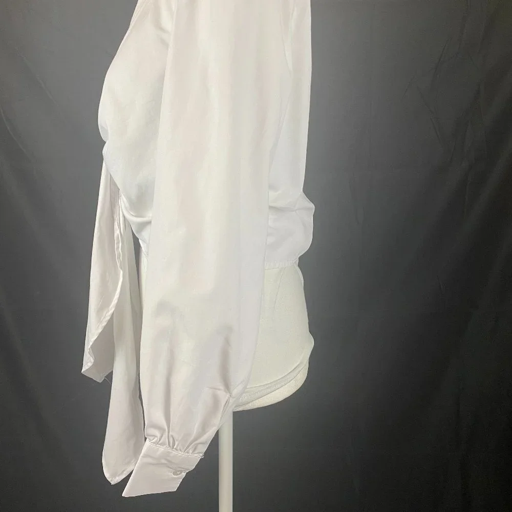 TRUTH NYC Long Sleeve White Tie Front Blouse, Size L. - Picture 4 of 10
